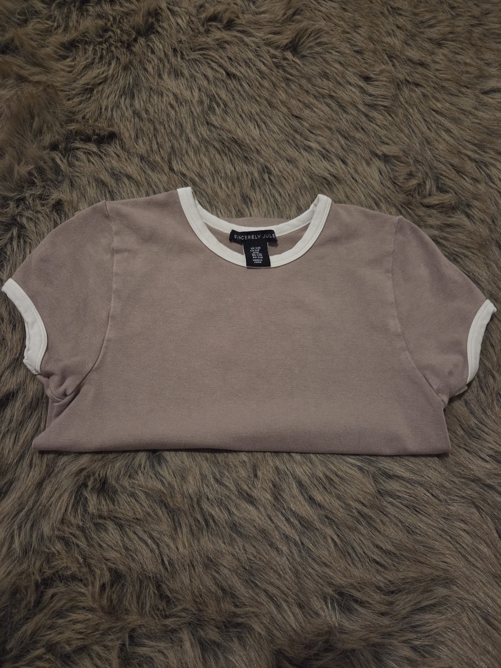 Sincerly Jules Dusty Mauve Ringer Tee with White Trim